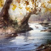 Rio na Floresta (River in the forest). Painting, Sketching, Watercolor Painting, and Naturalistic Illustration project by renato - 01.10.2023