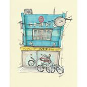 Cycle shop. Traditional illustration, Sketching, Street Art, and Sketchbook project by rule69 - 01.14.2023