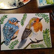 Pajaritos. Traditional illustration, and Watercolor Painting project by Perla Prieto - 01.15.2023