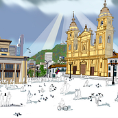 Plaza de Bolivar, Bogotá, Colombia - Monumento Nacional. Un proyecto de Ilustración tradicional, Arquitectura, Ilustración digital, Ilustración arquitectónica y Paisajismo de Juan Guillermo Gil Garcia - 19.01.2023