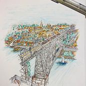 Luís I Bridge - Porto, PT. Traditional illustration, and Architecture project by Patty Ledo - 01.20.2023