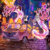Mi proyecto del curso: Creación y pintura de escenarios fantásticos en Photoshop  "La Ban de la felicidad" del grupo de gatitos "1/4 de felicidad" . Un progetto di Illustrazione tradizionale, Disegno, Illustrazione digitale, Arte concettuale e Pittura digitale di Keila Mora - 24.01.2023