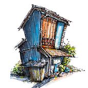 Expressive Architectural Sketching / inspired by Retrog19. Sketching, Drawing, Architectural Illustration, Sketchbook, Ink Illustration, and Painting project by Poch Boonwirut - 01.26.2023
