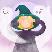 Witch and Gosts Illustration. Traditional illustration, and Character Design project by Ksenia Nikkel - 01.28.2023