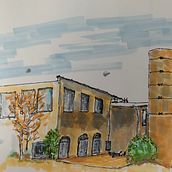 Pilot Mill (Raleigh, NC): Expressive Architectural Sketching with Colored Markers. Un projet de Esquisse , Dessin, Illustration architecturale, Carnet de croquis et Illustration à l'encre de Scott Lane - 29.01.2023