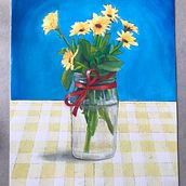 Gouache painting of yellow daisies. Painting, and Gouache Painting project by zhengnan1206 - 01.16.2023