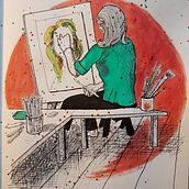 Mon projet du cours : Illustration composée de hachures et de taches de peinture. Character Design, Fine Arts, Painting, Watercolor Painting, Portrait Drawing, and Artistic Drawing project by Dominique Mudry - 01.30.2023