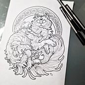 Mucha Kittie Taruki. Een project van Traditionele illustratie, Digitale illustratie y  Tatoeageontwerp van Ana Lázaro Estalot - 04.02.2023