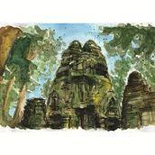 angkor wat temple . Traditional illustration, and Watercolor Painting project by Maggie Huth - 02.05.2023
