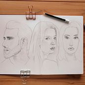 Projecto final: Sketchbook de retrato (perfil, 3/4, frontal). Sketching, Drawing, Portrait Drawing, Artistic Drawing, and Sketchbook project by yuvia - 02.05.2023