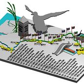 The foreground image representing a canal walk, the stages completed so far and when.. 3D, Information Design, 3D Modeling, Presentation Design, Design, and Traditional illustration project by Paul Smith - 01.31.2023