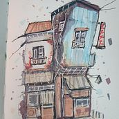 Mon projet du cours : Esquisses d'architecture expressives aux feutres de couleur. Un progetto di Bozzetti, Disegno, Illustrazione architettonica, Sketchbook e Illustrazione con inchiostro di sandrineb - 08.02.2023