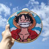 Bordado: Luffy (One Piece). Bordado projeto de Marina Arbex - 08.02.2023
