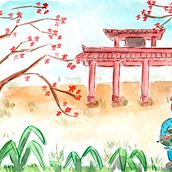 Mi proyecto del curso: Ilustración en acuarela con influencia japonesa. Traditional illustration, Drawing, and Watercolor Painting project by anarominap - 02.10.2023
