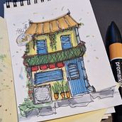 colorfull house. Traditional illustration, and Architectural Illustration project by catherine noble - 02.10.2023