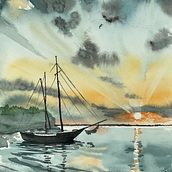 My project for course: Watercolor Techniques for Painting Seascapes. Painting, Watercolor Painting, and Naturalistic Illustration project by Regina Raycheva - 02.11.2023