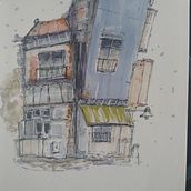 My project for course: Expressive Architectural Sketching with Colored Markers. Sketching, Drawing, Architectural Illustration, Sketchbook & Ink Illustration project by Christine Fauche - 02.11.2023