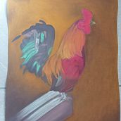 Gallo con gises pastel. Traditional illustration project by Roberto Carlos Alanis Bustos - 02.12.2023