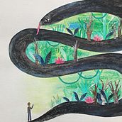 Mijn project van de cursus: Inleiding tot kinderillustratie - Het meisje en de slang. Traditional illustration, Fine Arts, Painting, Pencil Drawing, Drawing, Watercolor Painting, Children's Illustration, and Narrative project by melizadisna - 02.13.2023