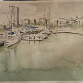 Mi proyecto del curso: Bahía de Alicante, después de la lluvia.. Painting, Watercolor Painting, and Naturalistic Illustration project by perlaignacio - 02.15.2023