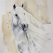 White horse - Expressive Animal Portraits in Watercolor Ein Projekt aus dem Bereich Aquarellmalerei von genebinche - 16.02.2023