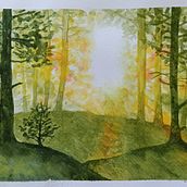 Mon projet du cours : Paysages oniriques à l'aquarelle : capturez la lumière. Projekt z dziedziny  Malarstwo i Malowanie akwarelą użytkownika Coralie Rousic - 15.02.2023