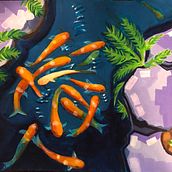 Playful Kois . Painting, Acr, and lic Painting project by Deb Celusniak - 02.21.2023