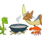 La iguana y el Cangrejo. Design, Traditional illustration, and Digital Illustration project by Anez Flórez Corpus - 02.24.2023