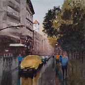 Ulica w deszczu. Watercolor Painting project by danka197 - 02.26.2023
