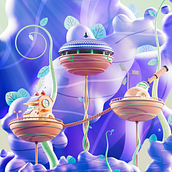 Mon projet du cours : Modélisation d'un monde 3D coloré sur Cinema 4D et Redshift. 3D, Digital Illustration, 3D Modeling, and 3D Design project by Lucas Falduzzi - 02.28.2023
