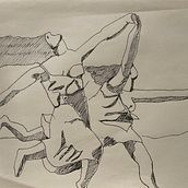 Deux femmes courant sur la plage de Picasso, interprétations. Un progetto di Design, Illustrazione tradizionale, Belle arti, Pittura, Creatività, Creatività con i bambini e Sketchbook di bonneaucath - 01.03.2023
