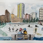 Mon projet du cours : Esquisse urbaine : dessinez une ville en mouvement. Un proyecto de Ilustración tradicional, Bocetado, Dibujo, Pintura a la acuarela e Ilustración arquitectónica de Anne Marsan - 06.03.2023