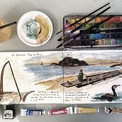 La playa de Blanes. Watercolor Painting, Sketchbook, Traditional illustration, and Architectural Illustration project by Daniel - 03.06.2023