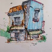 Mijn project van de cursus: Creëer expressieve architecturale schetsen met kleurstiften. Sketching, Drawing, Architectural Illustration, Sketchbook & Ink Illustration project by Claudia Cornelissen -Boumans - 03.07.2023