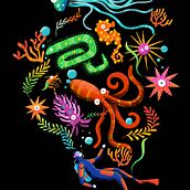 Flat illustration - BE a memory of the ocean. . Traditional illustration, Digital Illustration, Digital Painting, Advertising, Costume Design, Graphic Design, Marketing, Packaging, Fashion Illustration	, and Editorial Illustration project by Omar La Hoz - 03.07.2023