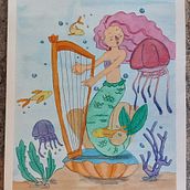 La mujer mitad de pez y humano.  . % Constanza Roblero tarafından hazırlanan Geleneksel illüstras, on, Güzel sanatlar, Tablo, Çizim, Sulubo, a Resim, Çocuk İllüstras, Ve onu projesi - 03.09.2023