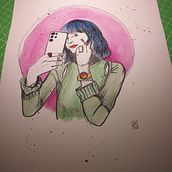 Il mio progetto del corso: Illustrazione con tecniche manuali di tratteggio e dripping. Character Design, Fine Arts, Painting, Watercolor Painting, Portrait Drawing, and Artistic Drawing project by alessandra - 03.12.2023
