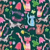 Cats Pattern.. Traditional illustration project by Noura Bessaha-Connolly - 03.10.2023