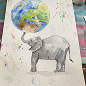 Elefante sujetando el mundo. Ilustração tradicional, Pintura decorativa, Ilustração infantil, Desenho artístico, Pintura, e Pintura em aquarela projeto de sonia_dauz - 18.03.2023