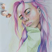 Mi proyecto del curso: Dibujo de retratos llamativos con lápices de colores. Drawing, Portrait Drawing, Sketchbook, and Colored Pencil Drawing project by sruizg83 - 03.18.2023