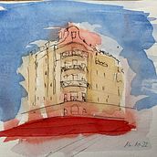 My project for course: Architectural Sketching with Watercolor and Ink. Un progetto di Bozzetti, Disegno, Pittura ad acquerello, Illustrazione architettonica, Sketchbook e Illustrazione con inchiostro di Ingrid Wolf-Hattinger - 20.03.2023