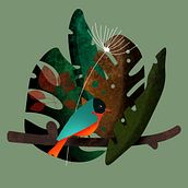 Pajaro . Diente de leon y follaje. Traditional illustration project by holandamurga - 03.20.2023