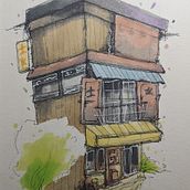 Mon projet du cours : Esquisses d'architecture expressives aux feutres de couleur. Un proyecto de Bocetado, Dibujo, Ilustración arquitectónica, Sketchbook e Ilustración con tinta de alicia.rey11 - 22.03.2023