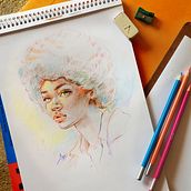 My project for course: Vibrant Portrait Drawing with Colored Pencils. Drawing, Portrait Drawing, Sketchbook, and Colored Pencil Drawing project by Lama Bayoun - 03.26.2023