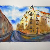 My project for course: Architectural Sketching with Watercolor and Ink. Sketching, Drawing, Watercolor Painting, Architectural Illustration, Sketchbook & Ink Illustration project by Aneta Černá - 03.27.2023