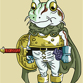 Frog, from Chrono Trigger. Traditional illustration, Character Design, Game Design, and Vector Illustration project by Jorge Torres Stoffel - 11.22.2022