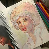 Meu projeto do curso: Desenho de retratos vibrantes com lápis de cor. Drawing, Portrait Drawing, Sketchbook, and Colored Pencil Drawing project by Laíse Liberato - 03.30.2023
