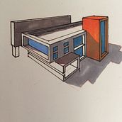 La casa con un rectángulo naranja. Traditional illustration project by Benicio Osorio - 04.01.2023