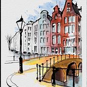 Amsterdam - Kaizergracht. Traditional illustration, and Watercolor Painting project by Thomas Kimmich - 04.03.2023