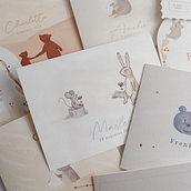 Birth cards collection . Traditional illustration, Design, Graphic Design, and Printing project by Studio Simone Maakt - 04.05.2023